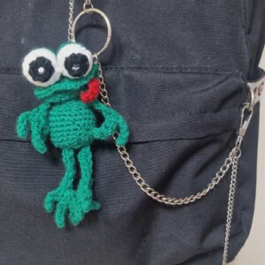Crochet frog keychain handmade amigurumi with moving arms and legs