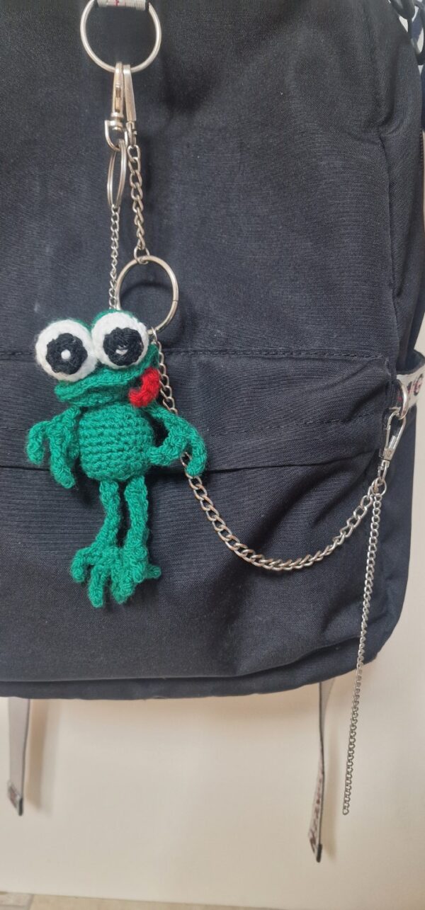 Crochet frog keychain handmade amigurumi with moving arms and legs