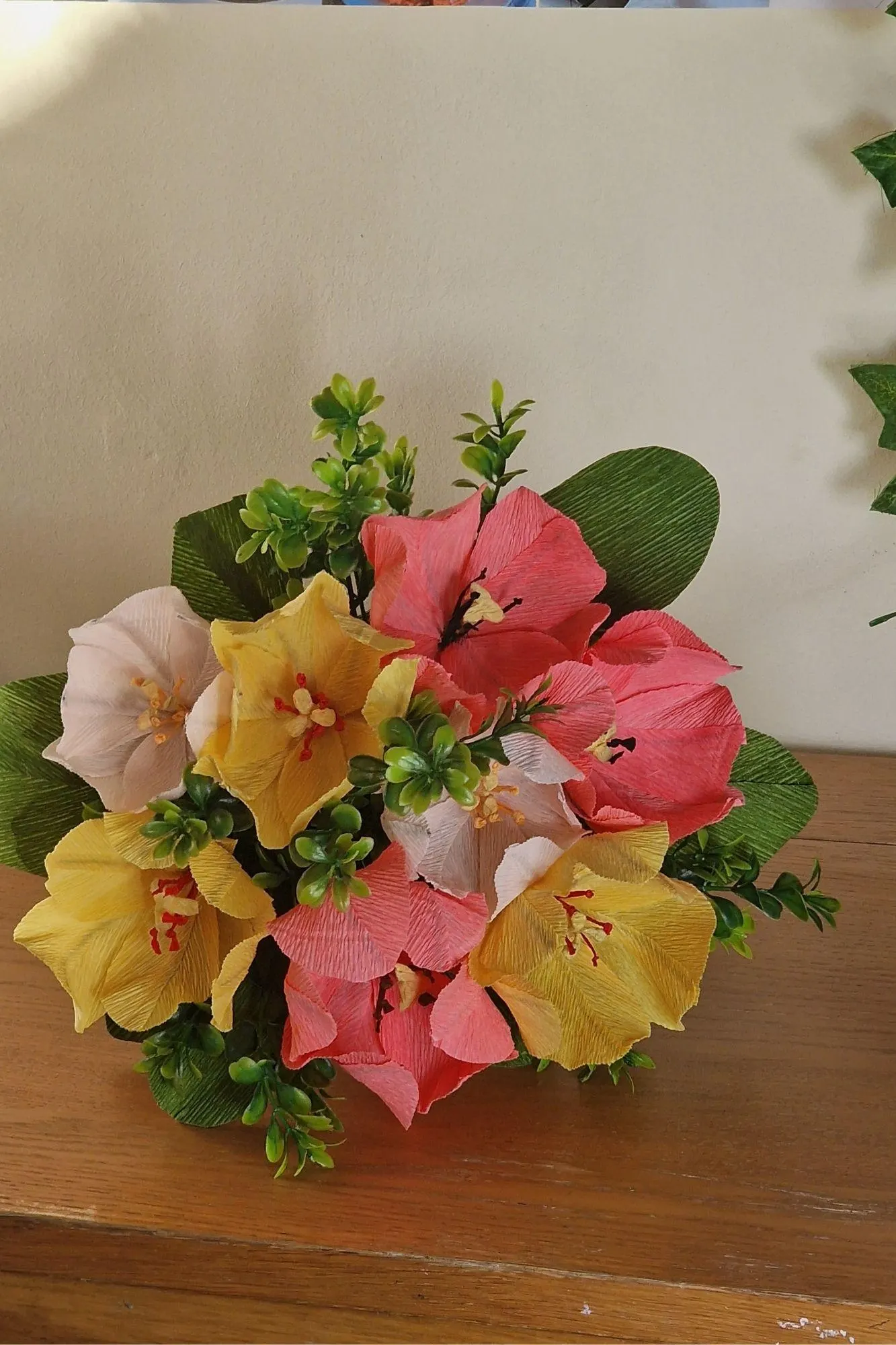handmade orange peach and yellow tulip bridal bouquet