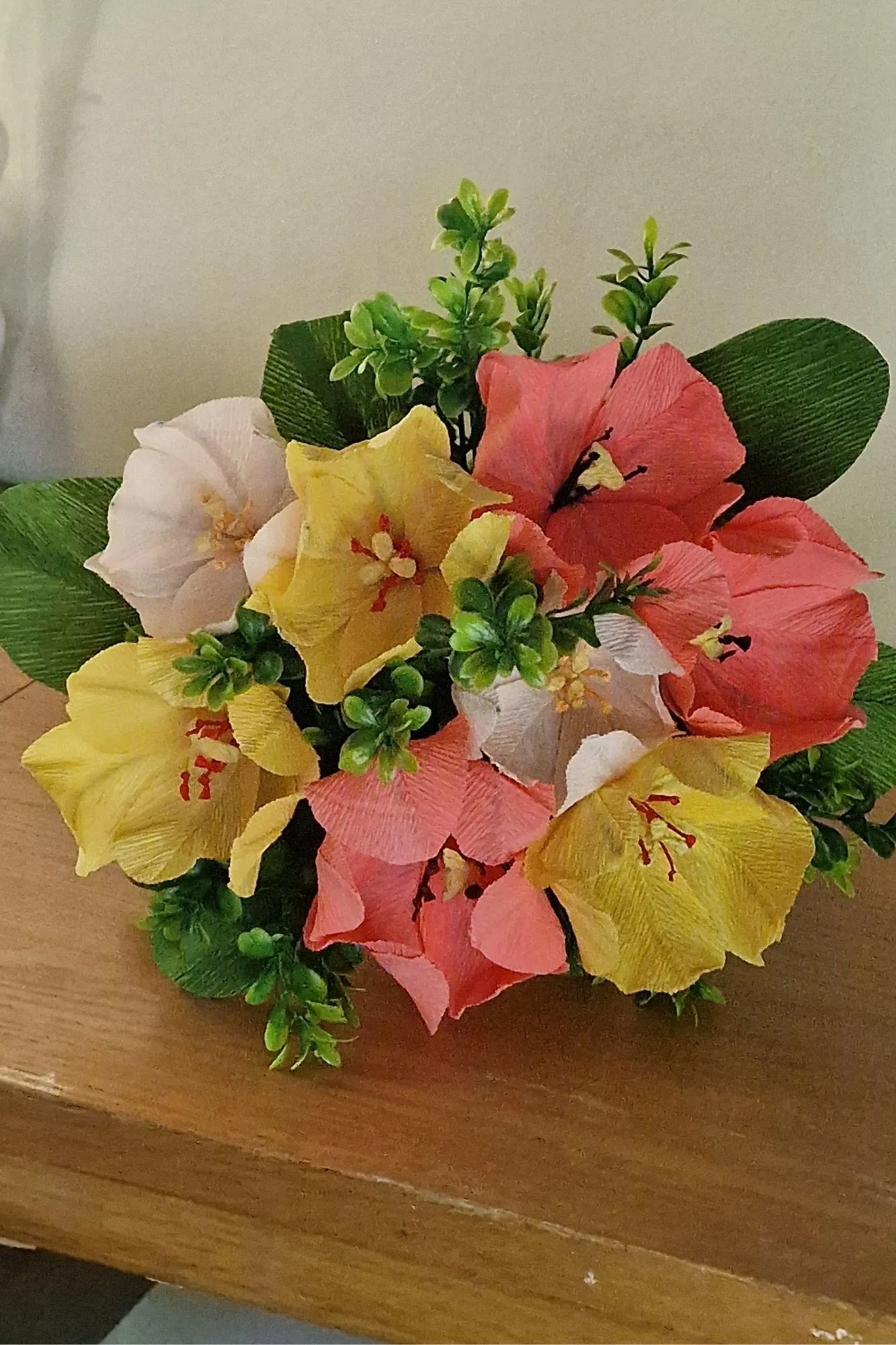 handmade orange and peach tulip bridal bouquet wedding flowers