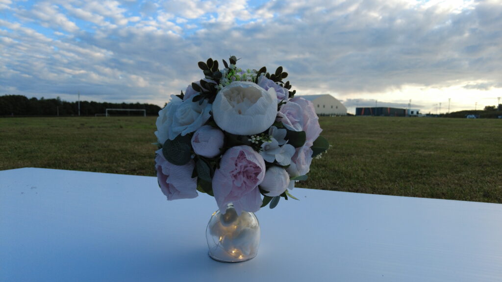 Handmade Crepe Paper Peony Bouquet with LED Glass Vase