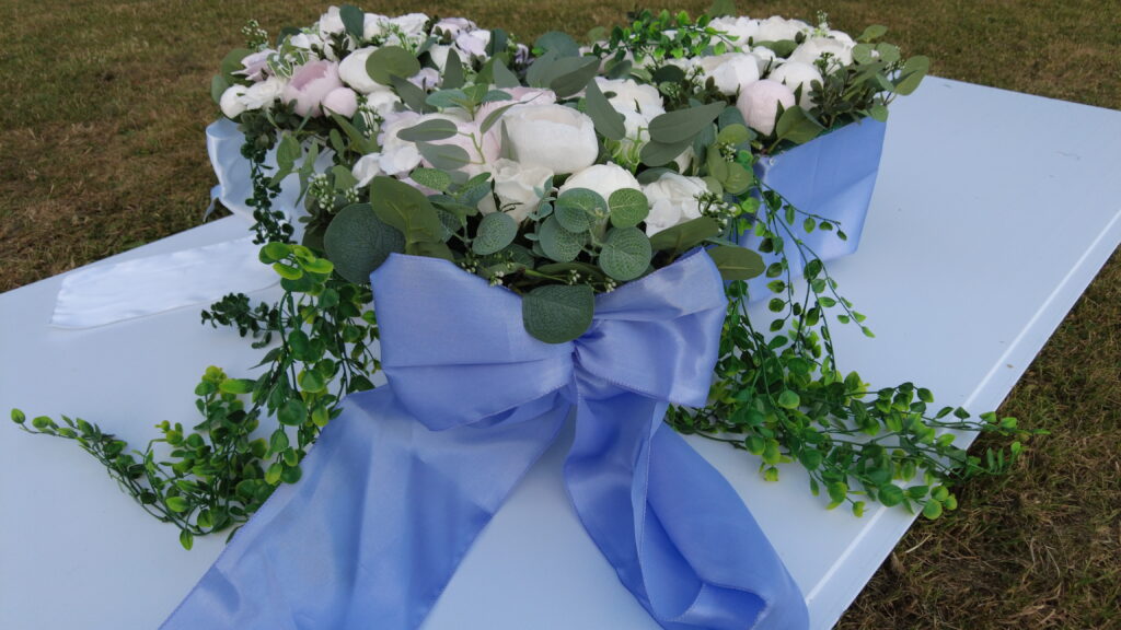 Handmade White & Blush Rose Floral Arrangement with Decorative Stand