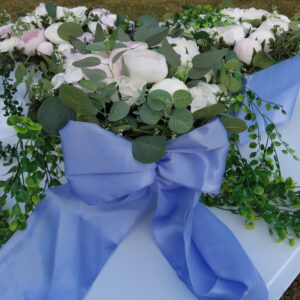 Handmade White & Blush Rose Floral Arrangement with Decorative Stand