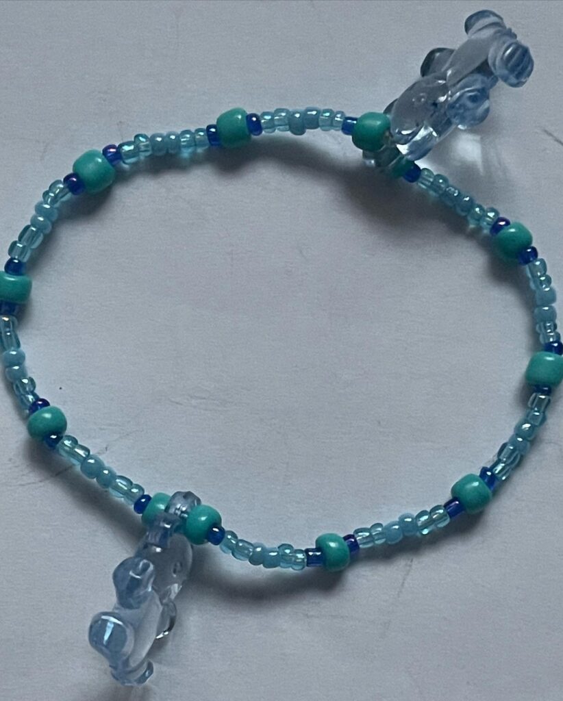 Handmade Turquoise & Blue Beaded Bracelet with Teddy Bear Charms