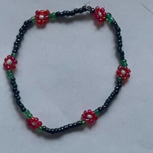Handmade Beaded Bracelet with Red Flowers