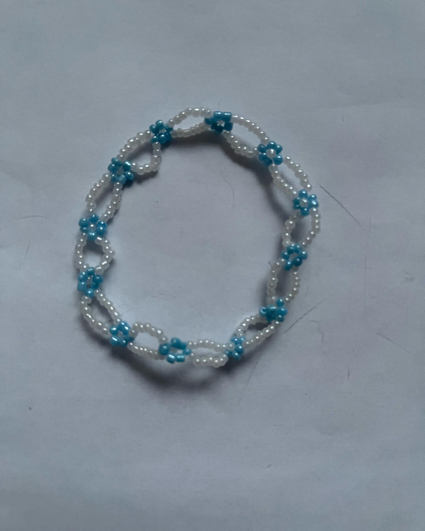 Handmade White & Blue Daisy Beaded Bracelet - Image 2