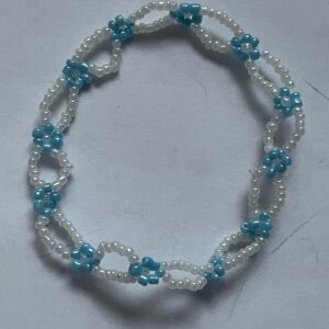 Handmade White & Blue Daisy Beaded Bracelet