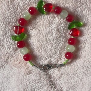 Red & Green Flower Handmade Beaded Bracelet – Colorful Floral Design