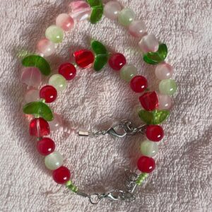 Flower Bracelet Duo Set – Pink & Green + Red & Green