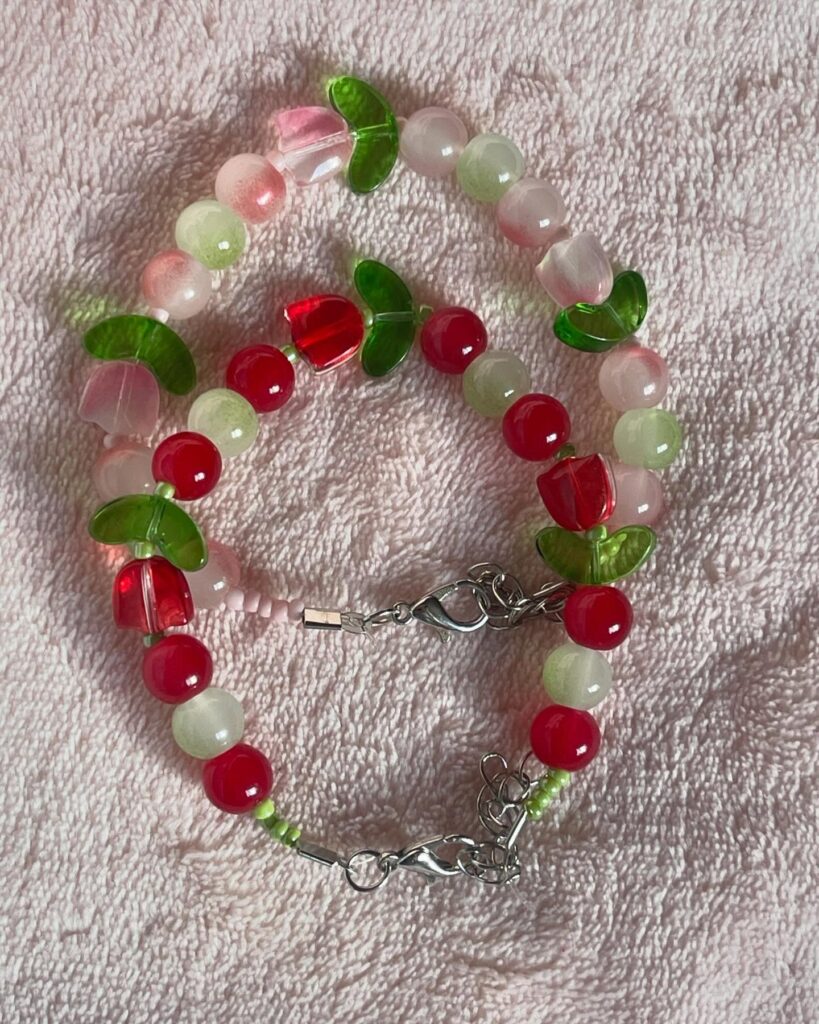 Flower Bracelet Duo Set – Pink & Green + Red & Green