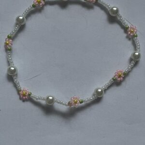 Pink Flower & Pearl Beaded Bracelet – Handmade Floral Jewellery
