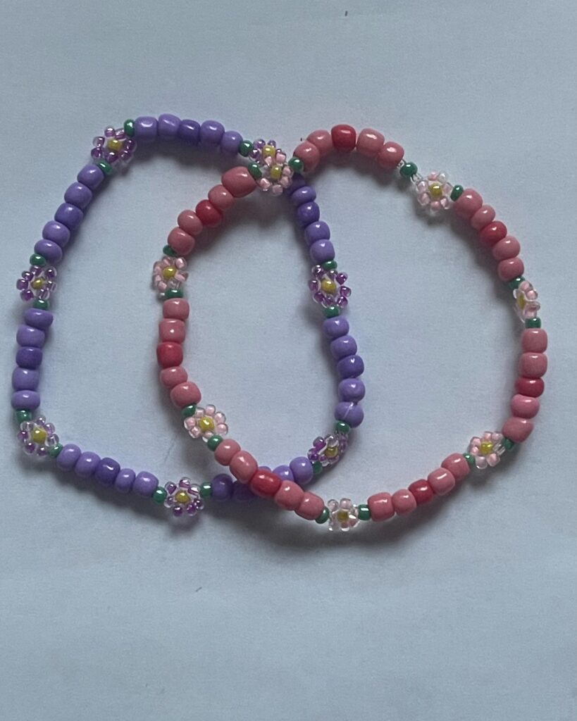 Pink & Lavender Daisy Handmade Beaded Bracelet 2 matching bracelets