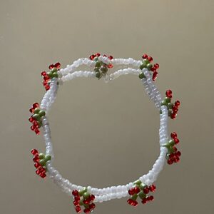White & Red Cherry Handmade Beaded Bracelet