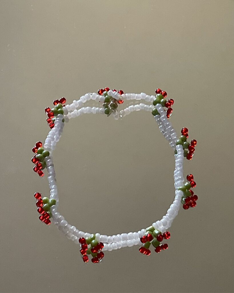 White & Red Cherry Handmade Beaded Bracelet