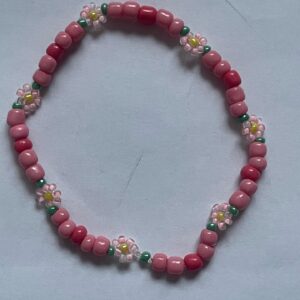 Pink Daisy Handmade Beaded Bracelet
