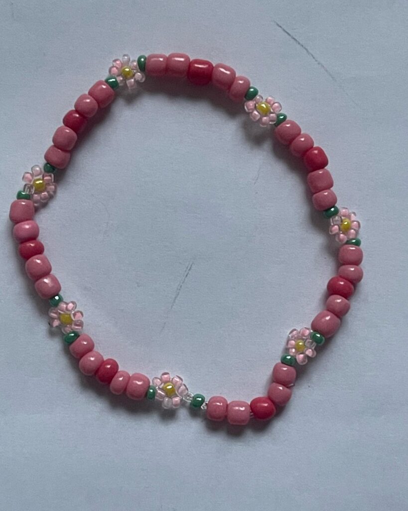 Pink Daisy Handmade Beaded Bracelet
