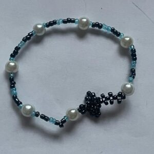 Elegant Black & Pearl Cross Beaded Bracelet