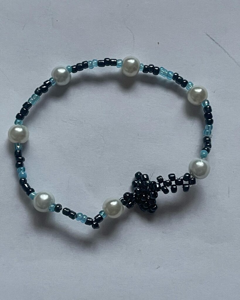 Elegant Black & Pearl Cross Beaded Bracelet