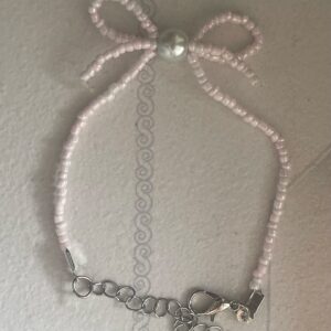 Personalised White Beaded Bow Bracelet with Pearl