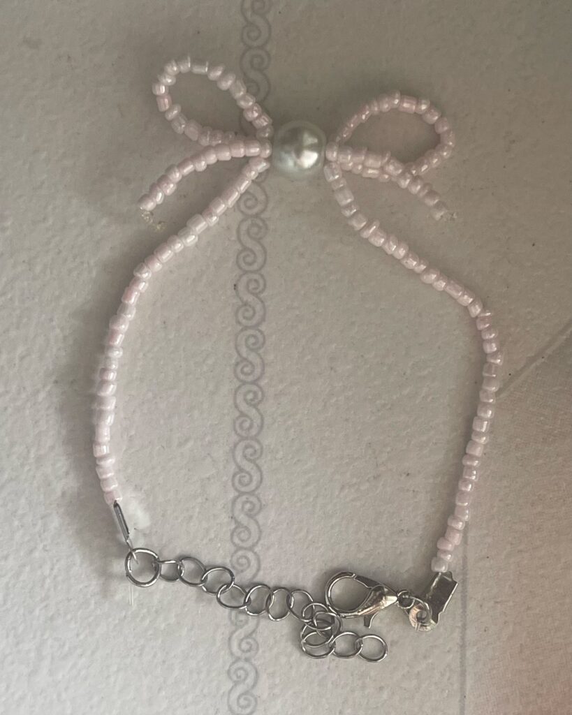 Personalised White Beaded Bow Bracelet with Pearl