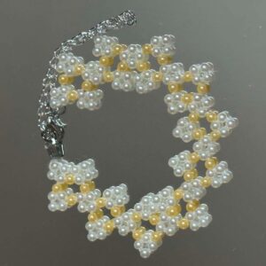 White & Gold Geometric Beaded Bracelet
