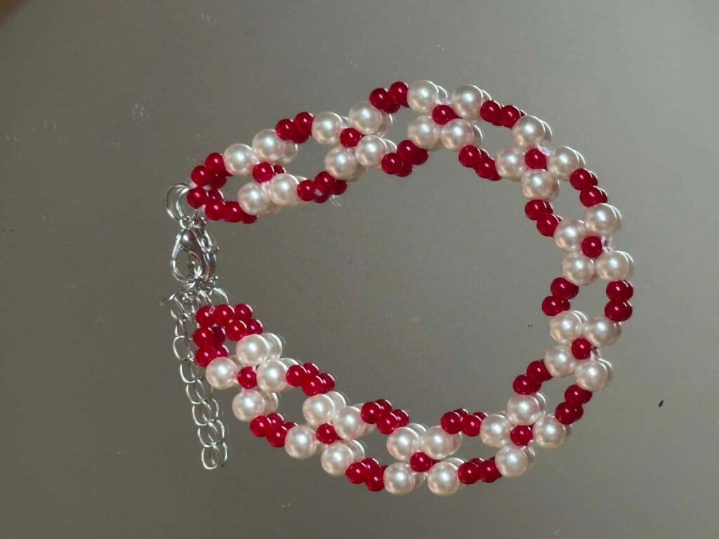 Burgundy & Pearl White Beaded Bracelet
