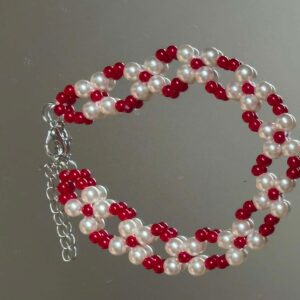 Burgundy & Pearl White Beaded Bracelet